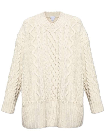 Bottega Veneta Wool Sweater With Decorative Knit Pattern, Women's, Cream - BOTTEGA VENETA - BALAAN 1