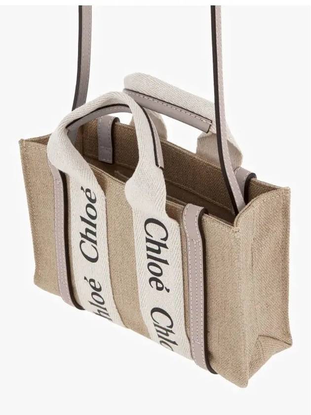 Woody Linen Canvas Calfskin Tote Bag Grey - CHLOE - BALAAN 4