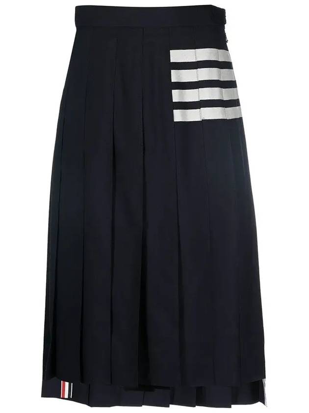 4 Bar Logo Plain Weave Wool Pleated Skirt Navy - THOM BROWNE - BALAAN 3