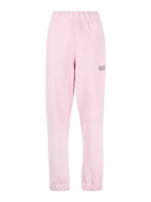 Side Logo Cotton Jogger Track Pants Pink - GANNI - BALAAN 1