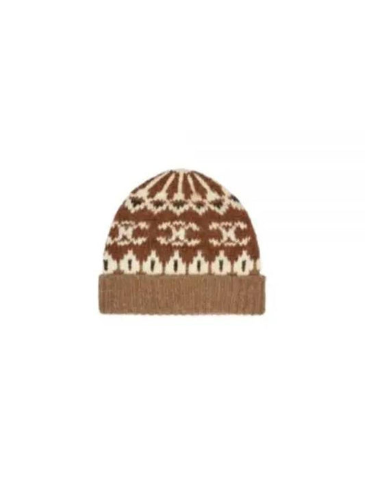 Triomphe Fair Isle Wool Beanie Camel - CELINE - BALAAN 2