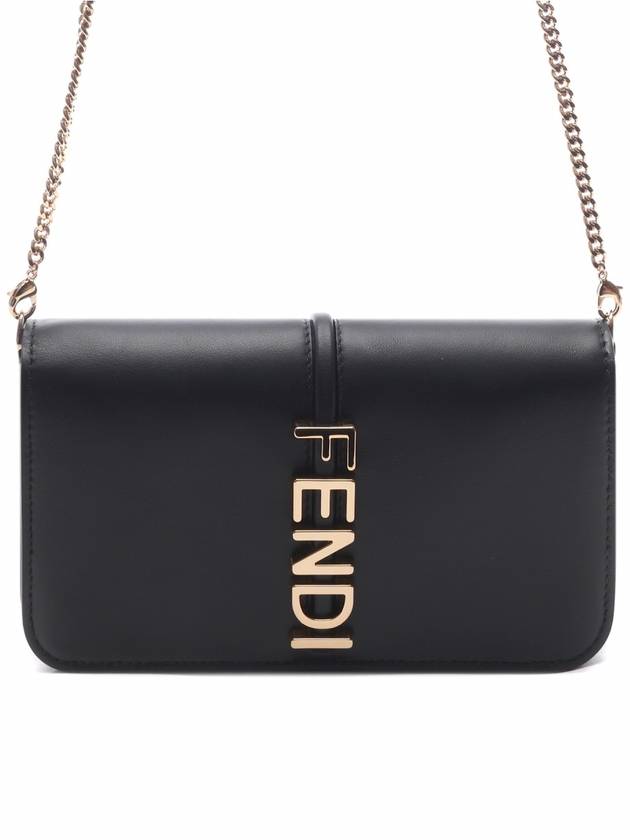 Graphy Chain Leather Long Wallet Black - FENDI - BALAAN 3