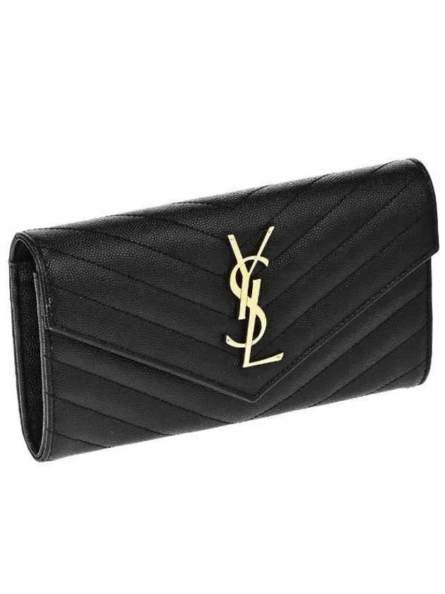 Matelasse Monogram Quilting Leather Flap Long Wallet Black - SAINT LAURENT - BALAAN 2