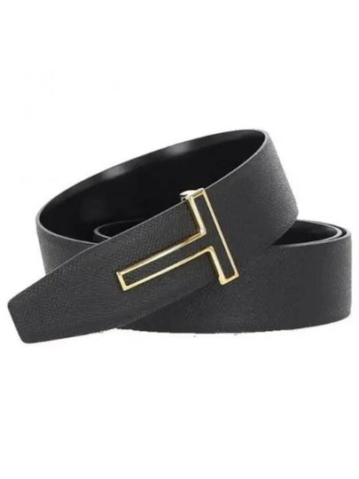 T Logo Buckle Calf Leather Belt Black - TOM FORD - BALAAN 2