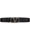 V Logo Signature Calfskin 40 MM Belt Black - VALENTINO - BALAAN 1