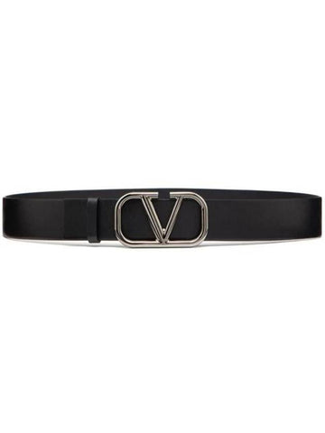 V Logo Signature Calfskin 40 MM Belt Black - VALENTINO - BALAAN 1