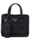 Women s Triangular Logo Re Nylon Quilted Padded Tote Bag Black 1BG373 B9O RDJN F0002 - PRADA - BALAAN 2