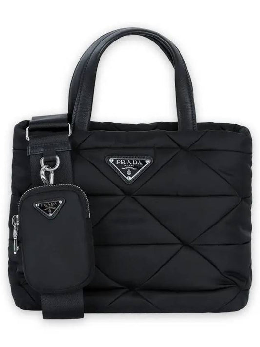 Women s Triangle Logo Re Nylon Quilted Padded Tote Bag Black 1BG373 B9O RDJN F0002 - PRADA - BALAAN 2