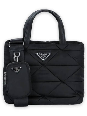 Women s Triangular Logo Re Nylon Quilted Padded Tote Bag Black 1BG373 B9O RDJN F0002 - PRADA - BALAAN 1