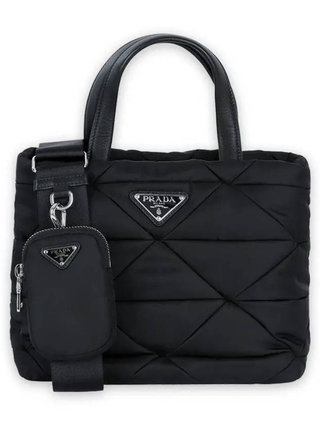 Women s Triangle Logo Re Nylon Quilted Padded Tote Bag Black 1BG373 B9O RDJN F0002 - PRADA - BALAAN 1