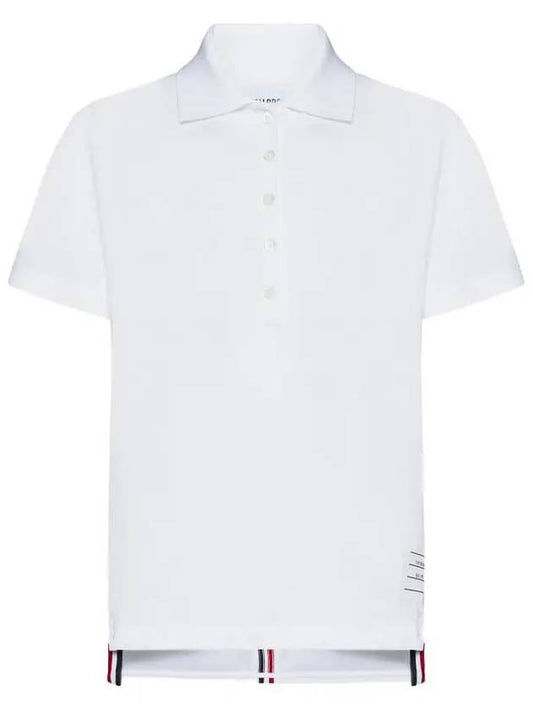 Classic Pique Center Back Stripe Relaxed Fit Short Sleeve Polo Shirt White - THOM BROWNE - BALAAN 2