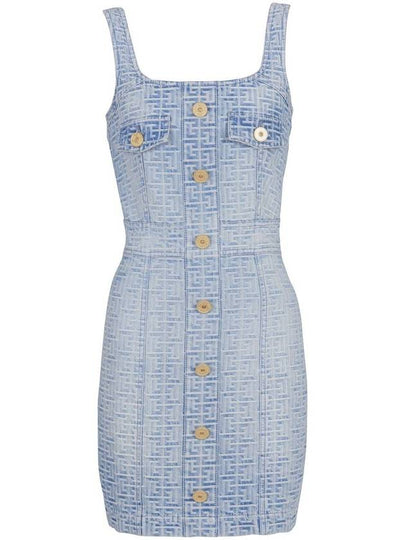 Monogram denim short dress blue - BALMAIN - BALAAN 2