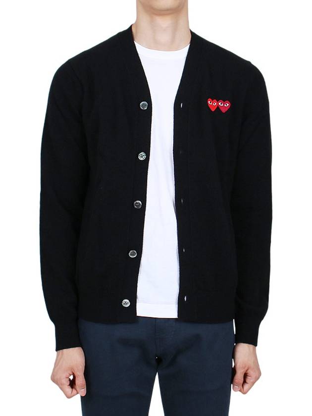 Play Double Heart Logo Wool Cardigan P1 N058 1 Black - COMME DES GARCONS - BALAAN 4