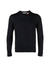 Intarsia Stitch Crew Neck Merino Wool Knit Top Navy - THOM BROWNE - BALAAN 2