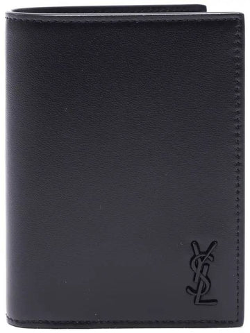 Monogram Logo Matte Leather Card Holder Black - SAINT LAURENT - BALAAN.