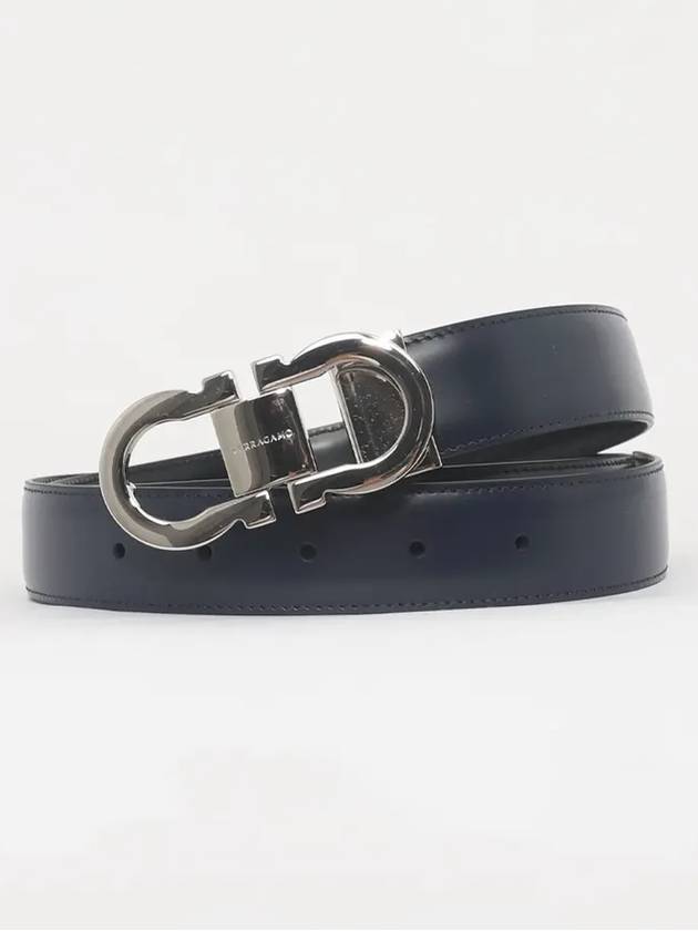 Gancini Reversible Leather Belt Midnight Blue - SALVATORE FERRAGAMO - BALAAN 4