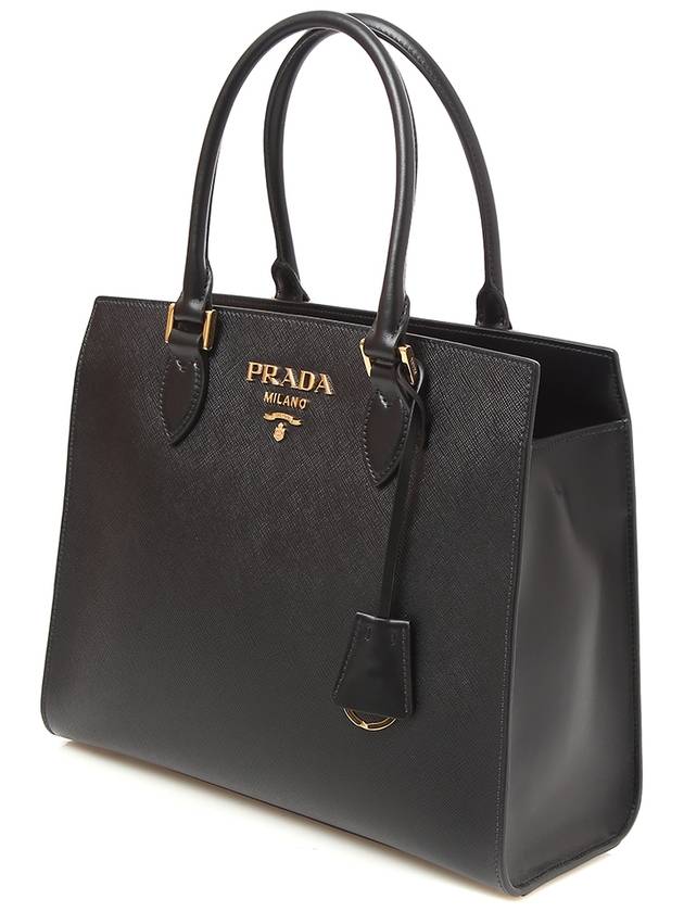 Saffiano Gold Square Leather Tote Bag Black - PRADA - BALAAN 3