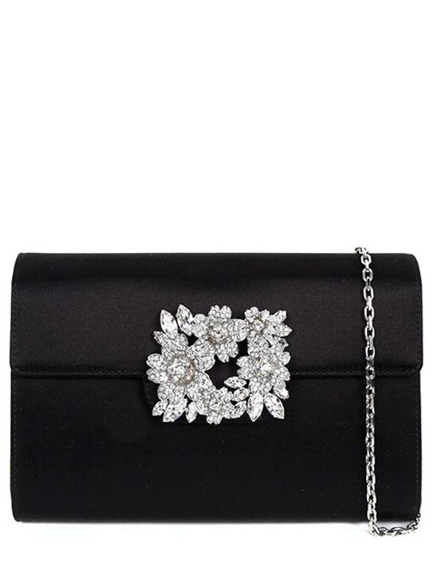 RV Bouquet Strass Buckle Satin Clutch Bag Black - ROGER VIVIER - BALAAN 2