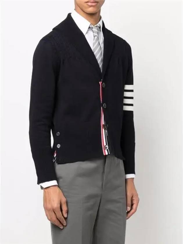 Men's Jersey Stitched Shawl Collar Cardigan Navy - THOM BROWNE - BALAAN 3