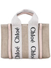 Woody Linen Canvas Calfskin Tote Bag Cement Pink - CHLOE - BALAAN 6