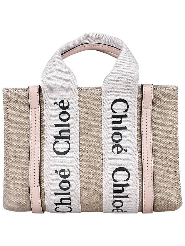 Woody Linen Canvas Calfskin Tote Bag Cement Pink - CHLOE - BALAAN 6