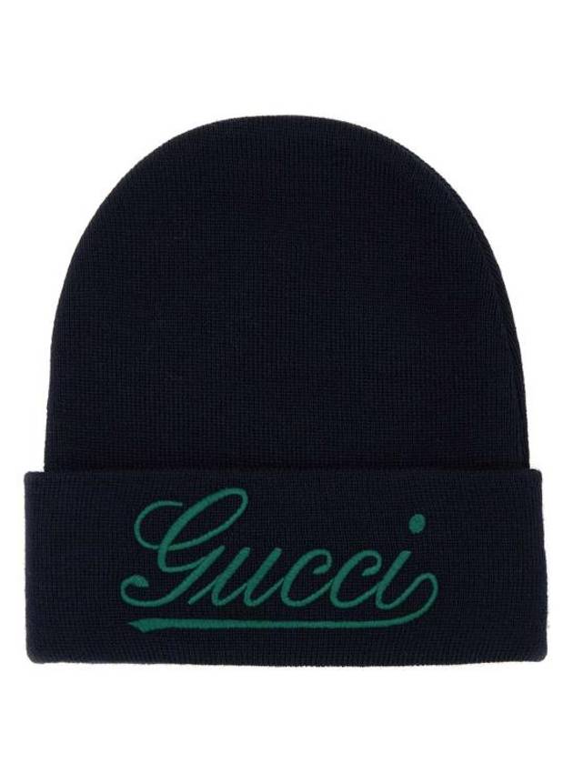 Embroidered Logo Wool Beanie Navy - GUCCI - BALAAN 1