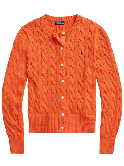 Women's Embroidered Logo Pony Cable Cardigan Orange - POLO RALPH LAUREN - BALAAN 2