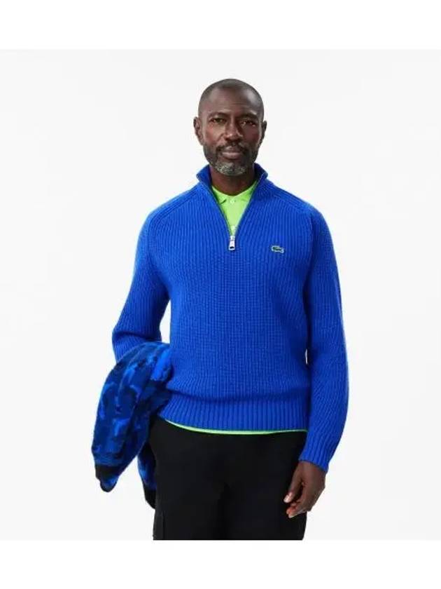 Men s rib tissue half zip pullover royal blue - LACOSTE - BALAAN 1