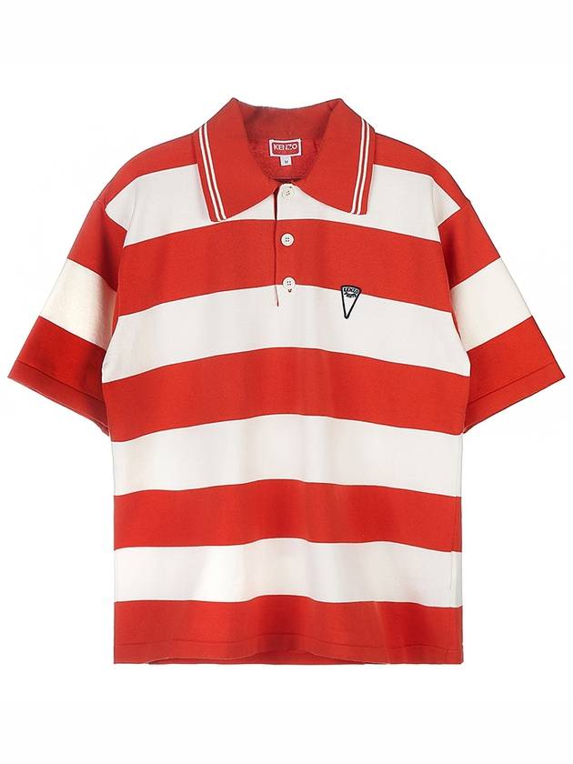 Men's Logo Graphic Striped Cotton Polo Shirt Red - KENZO - BALAAN 3