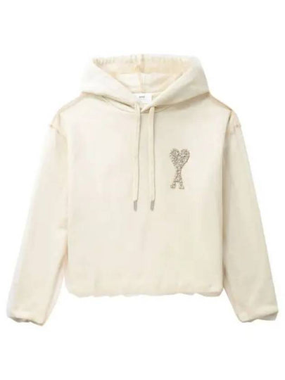 De Coeur Crystal Embroidered Logo Hoodie Champagne - AMI - BALAAN 2