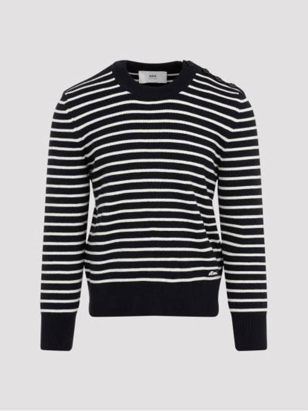 Striped Sailor Crew Neck Knit Top White Navy - AMI - BALAAN 4