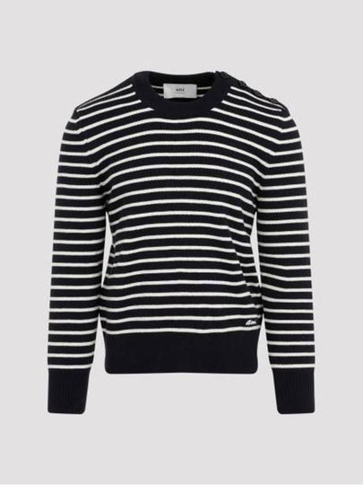 Striped Sailor Crew Neck Knit Top White Navy - AMI - BALAAN 2