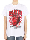 Strawberry Print Cotton Short Sleeve T-Shirt Grey - GANNI - BALAAN 3