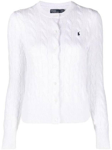 Women's Embroidered Logo Pony Cable Cardigan White - POLO RALPH LAUREN - BALAAN 1