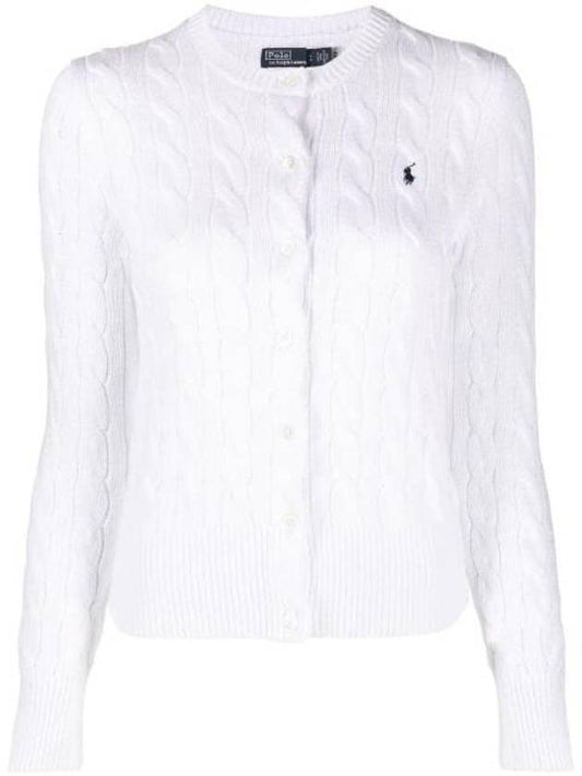 Women's Embroidered Logo Pony Cable Cardigan White - POLO RALPH LAUREN - BALAAN 1