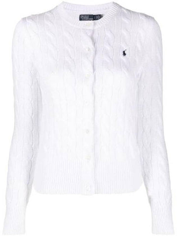 Women's Embroidered Logo Pony Cable Cardigan White - POLO RALPH LAUREN - BALAAN 1