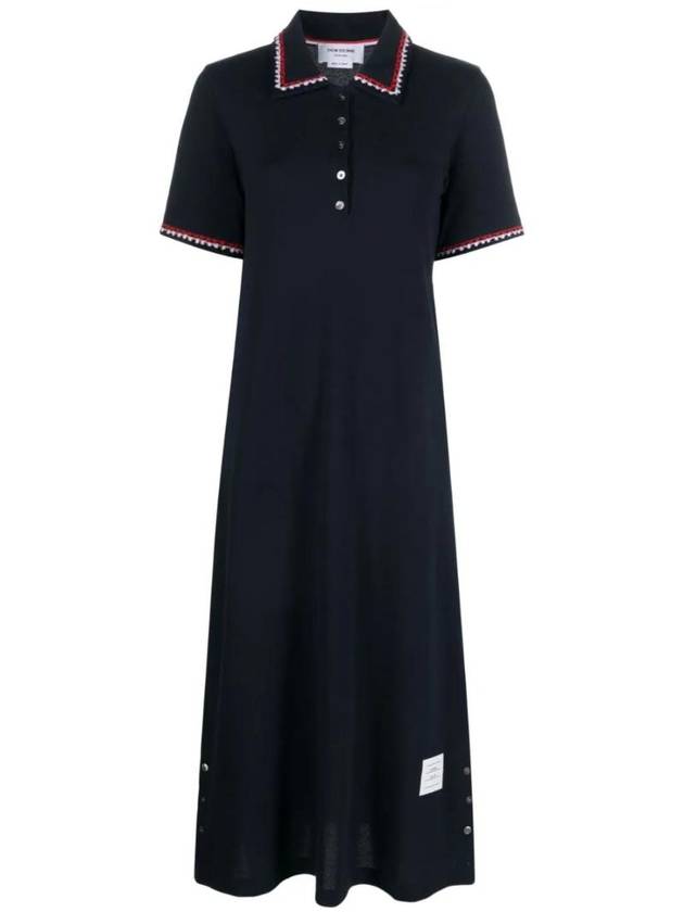 RWB Trimmed Polo Cotton Midi Dress Navy - THOM BROWNE - BALAAN 1