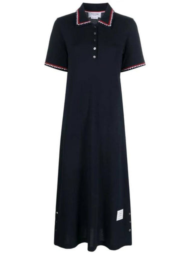 RWB Trimmed Polo Cotton Midi Dress Navy - THOM BROWNE - BALAAN 1