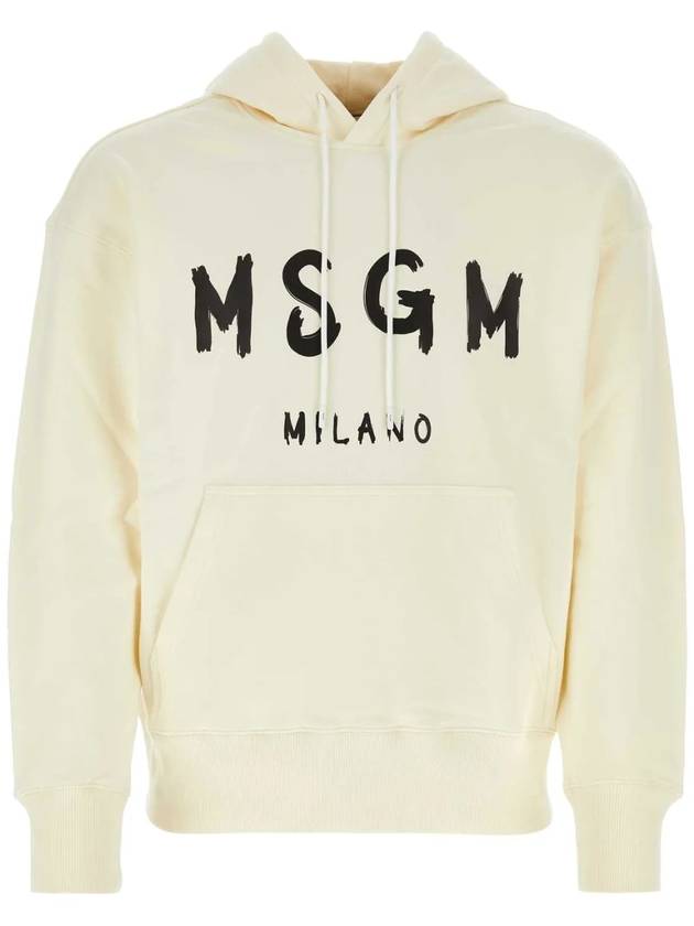 Brushed Logo Print Cotton Hoodie Ivory - MSGM - BALAAN 2