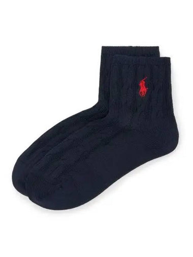 Polo Pony Logo Cable Knit Crew Socks Blue - POLO RALPH LAUREN - BALAAN 1