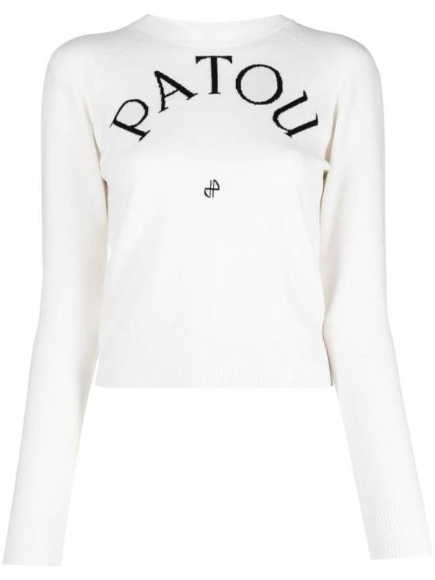 Embroidered Logo Wool Knit Top White - PATOU - BALAAN 2