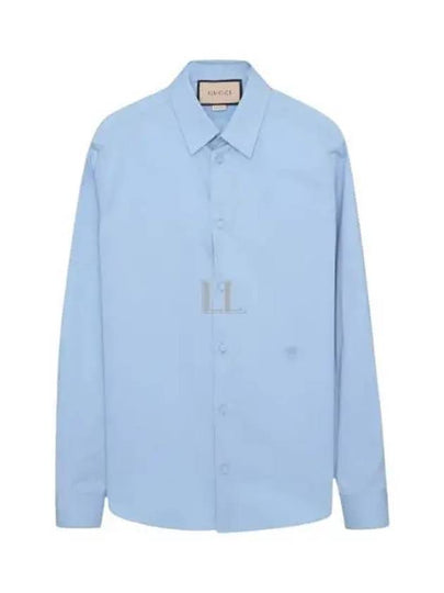 Embroidered Logo Cotton Poplin Long Sleeve Shirt Light Blue - GUCCI - BALAAN 2