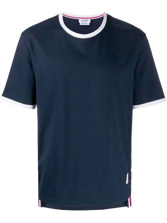 Men's Contrast Trim Short Sleeve T-Shirt Navy - THOM BROWNE - BALAAN 1
