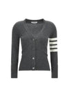 4-Bar V-Neck Cashmere Cardigan Grey - THOM BROWNE - BALAAN 2