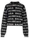 Intarsia All-Over Logo Crew Neck Knit Top Black - BALENCIAGA - BALAAN 2