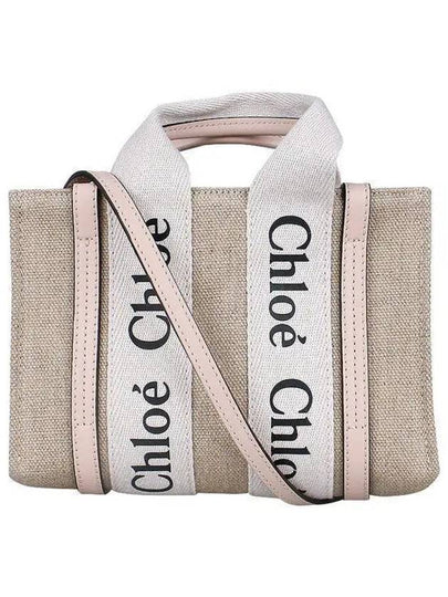 Woody Linen Canvas Calfskin Tote Bag Cement Pink - CHLOE - BALAAN 2