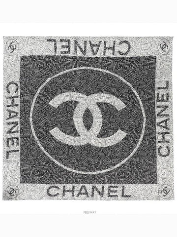 CC Cambon Lettering Scarf Black White 74219 - CHANEL - BALAAN 1