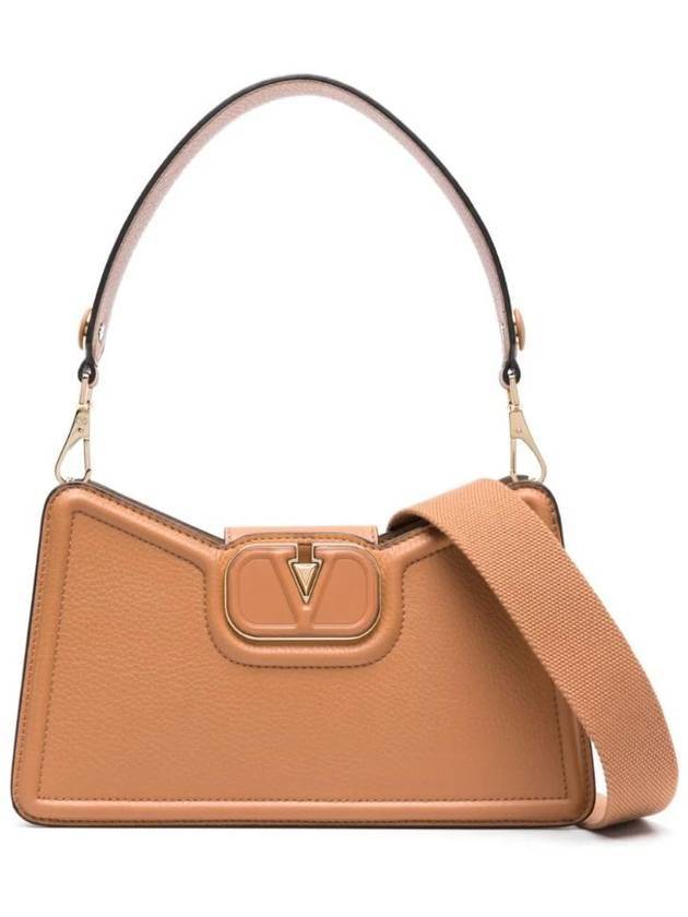 V logo grainy leather shoulder bag brown - VALENTINO - BALAAN 1