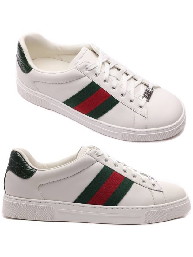 Ace Web Leather Low Top Sneakers White - GUCCI - BALAAN 3