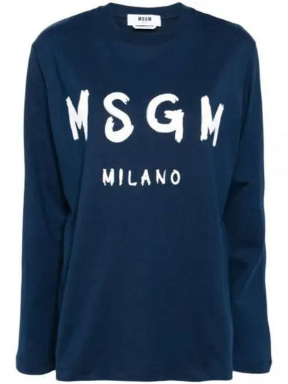 Brushed Logo Cotton Long Sleeve T-Shirt Navy - MSGM - BALAAN 2